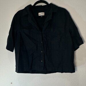 Universal Thread Black Short Sleeve Notched Collar Button-Down
